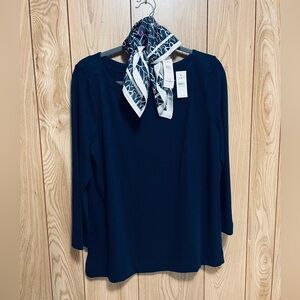 Loft Navy Blue Women's Top with Scarf
